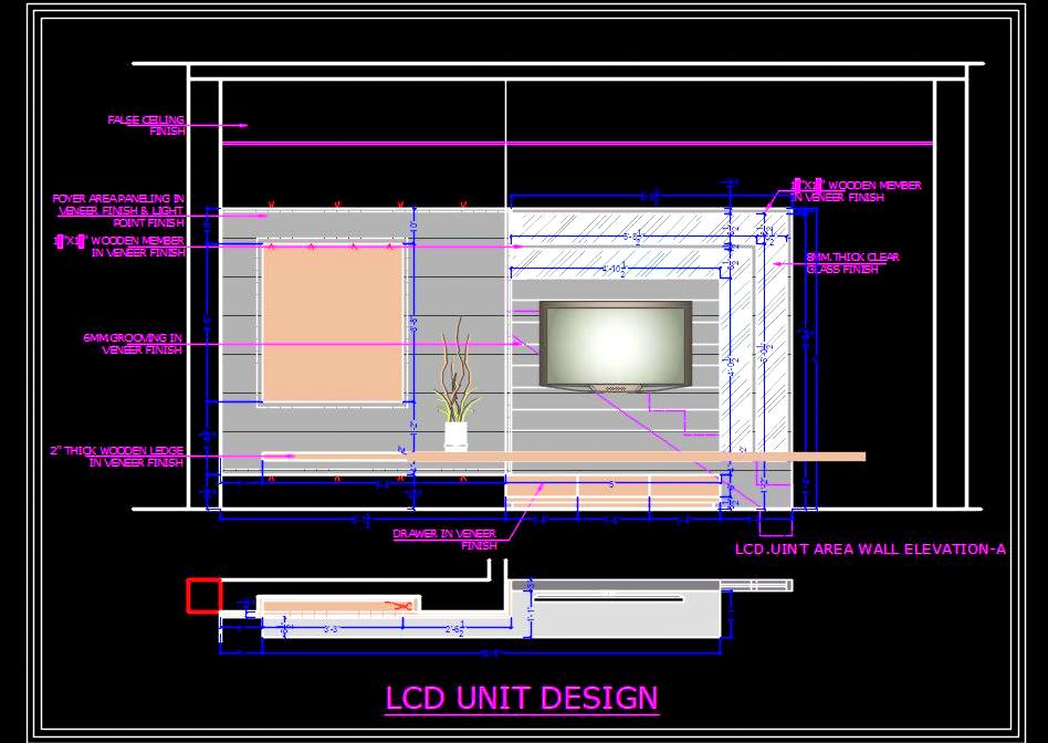 Modern TV Unit CAD Detail with Drawers and Ledge